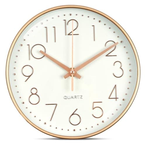 Image of Aolso 8 inch Wall Clock,Silent & Non Ticking Quartz Wall Clock,Battery Operated clocks for Living Room,Bedrooms,Kitchen,School,Office (8 inch-Rose gold frame