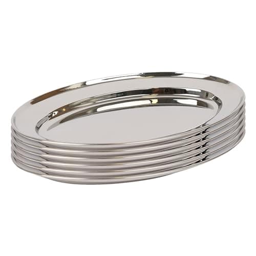 Image of Argon Tableware 30 x 20.5cm Serving Platters - 6 Pack - Stainless Steel Chrome Dinner Tray Oval Plate Small Appetizer Serving Dishes for Party, Events, Table Service, Snack Platters