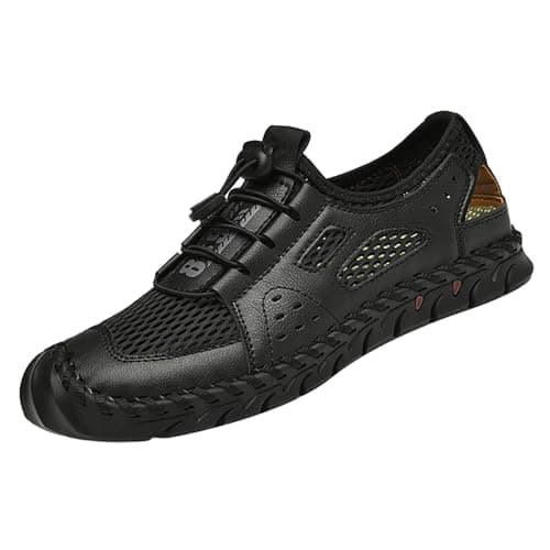 Image of LinRim Sandals Men's Trekking Sandals PU Leather Hiking Shoes Breathable Sneaker Sandals Closed Toe Outdoor Summer Beach Water Fisherman Hiking Sandals Comfortable Slippers, black, 6 UK