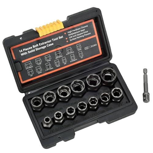 Image of 14pc Bolt & Nut Extractor Socket Set - 3/8 Drive Impact Socket Set for Broken, Stripped, Rusted Bolts - High Hardness Chrome Molybdenum Steel - Includes Power Drill Adapter & Storage Case
