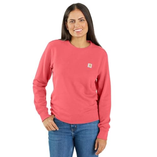 Image of Carhartt Women's Relaxed Fit Midweight French Terry Crewneck Sweatshirt, Pink Salmon, Large