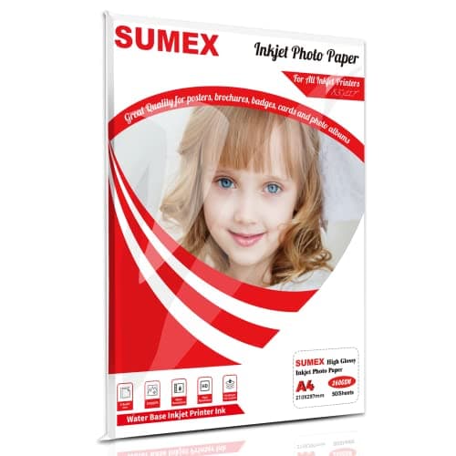 Image of Sumex Photo Paper A4, 260gsm, High Gloss, Waterproof, 50 Sheets, Inkjet Printer Compatible