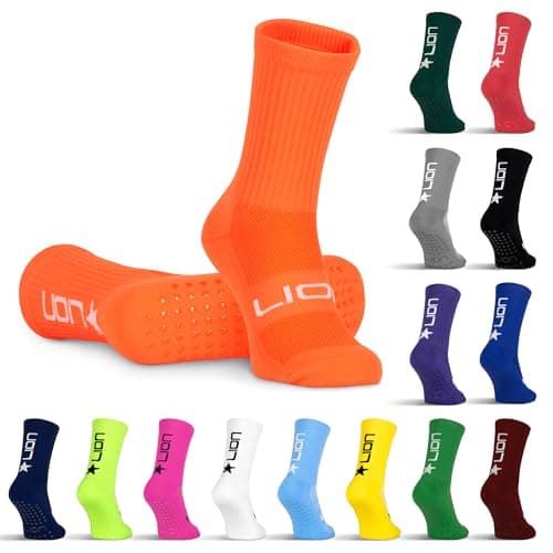 Image of LION SPORTSWEAR Football Grip Socks For Men/Women/Kids - Variety Of Colours To Match Your Team Kit & Sleeve Socks (UK, Alpha, S, Orange)