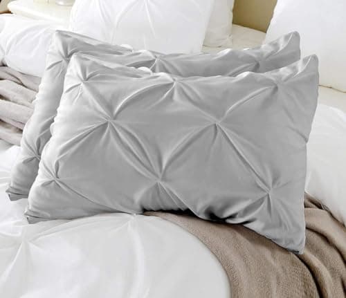 Image of Queen Pillow Shams Set - 2 Pinch Pleated Silver Grey Pillow Covers, 20x30, 100% Egyptian Cotton, 600 Thread Count, Hotel Class Bedding