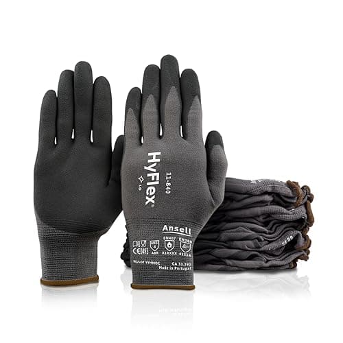 Image of Ansell HyFlex 11-840, Professional Work Gloves, Abrasion Resistant Nitrile Coated, Breathable, Firm Grip, Multipurpose, Industrial, Black, XL (Pack of 12 Pairs)