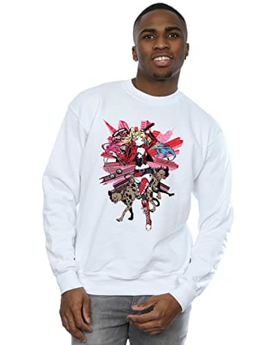 Image of Absolute Cult DC Comics Men's Harley Quinn Hyenas Sweatshirt White XX-Large