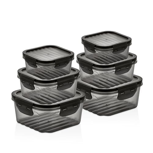 Image of cev home essentials 6-Piece Food Storage Container Set – Airtight, Leakproof, BPA-Free Plastic Storage Boxes with Locking Lids – Stackable Meal Prep Containers, Microwave, Freezer & Dishwasher Safe