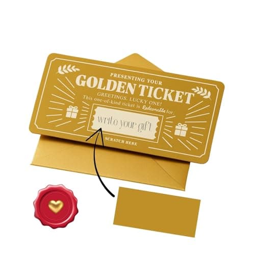 Image of Golden Ticket Scratch Off Card – Create Your Own DIY Scratch Card Reveal Gift for Valentines Day,Birthday Gifts, Gifts For Him, Gifts For Girlfriend, Surprise Scratch To Reveal Card For All Occasions.
