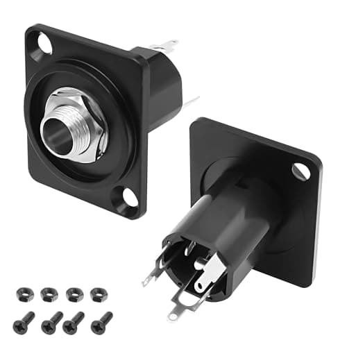 Image of MEIRIYFA 6.35mm Stereo Audio Panel Mount Socket, D-Type 1/4 Inch TRS/TS Female Stereo Audio Connector Panel/Chassis Mount for Microphone Speaker Amplifier Mixer - 2 Pack (Black)
