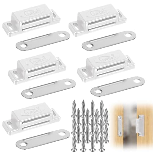 Image of 5 Pack White Magnetic Door Catch, Cabinet Magnets Latch, Strong Magnetic Catches Latch for Cupboard Door Catch, Wardrobe Closures, Shutter Wardrobe Close Closet Closure