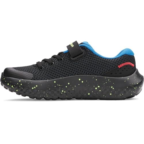 Image of Under Armour Boys' Pre-School Surge 4 AC, Comfortable Boys' Trainers with Breathable Mesh Upper Design, Durable and Lightweight Trainers for Kids,Black / High Vis Yellow / White,2.5