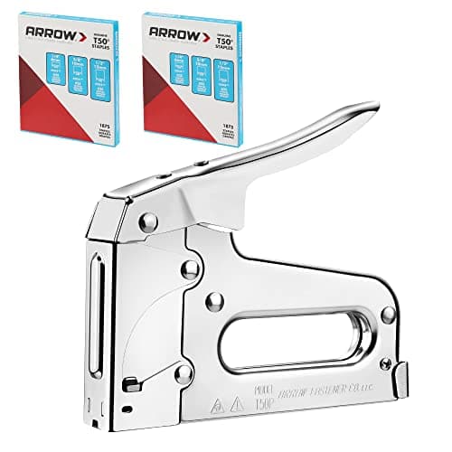 Image of Arrow T50 Heavy Duty Staple Gun Kit, All Chrome Steel Stapler, with 3750 Pieces T50 1/4", 3/8", 1/2" Staples, for Upholstery Professional Projects