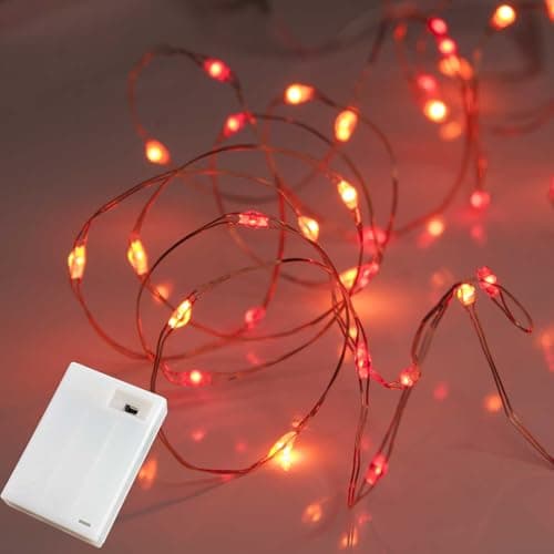 Image of Qbis Christmas Lights - Battery Powered with 6hr Timer Mode. 40 LED Battery Fairy Lights. Red and Orange LEDs on Thin Copper Wire. Indoor use (40 Red & Orange)
