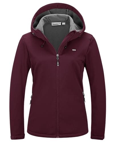 Image of 33,000ft Women's Softshell Jacket Ladies Waterproof Jacket Fleece Lined Warm Jacket Hooded Outdoor Windproof Sports Jacket Lightweight Functional Jacket Cycling Jacket Wine Red 16