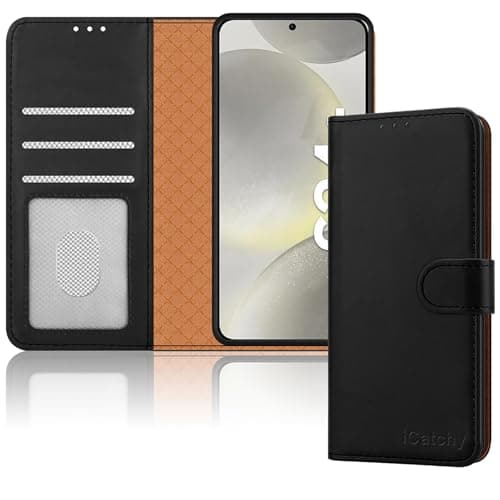 Image of iCatchy for Samsung Galaxy S24 Plus Case Leather Wallet Book Flip Folio Stand View Magnetic Protect RFID Blocking Cover compatible With Samsung S24 Plus Phone Cover (Black)