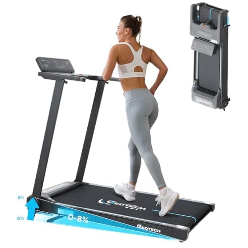 Image of GEOTECH Foldable Treadmill for Home with 8% Incline, 3.5HP, 1–12 km/h, Running Machine for Heavy People, 180KG Weight Capacity, Portable Compact Treadmill with Handlebar, Large Running Belt