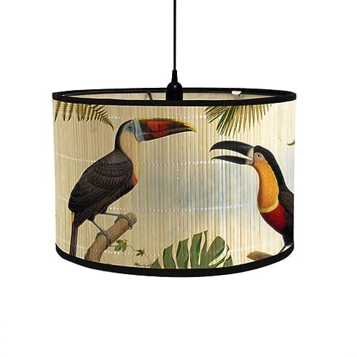 Image of FANSU Round Drum Light Shade for Table Lamp, Modern Pattern Pendant Lampshades Easy Fit for Living Rooms, Bedroom, Hallways, Reading Room (Beige Bird,30x20cm)