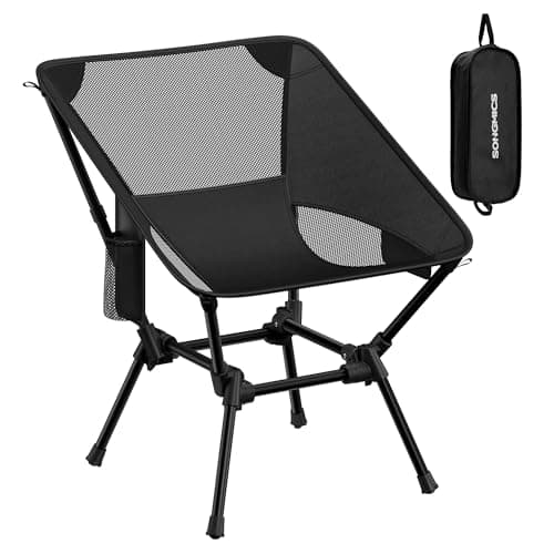 Image of SONGMICS Camping Chair, Lightweight Folding Beach Chair, Adjustable Height, Steel Frame, Supports 150 kg, 2 Storage Pockets, Portable for Outdoor Travel, Black GCB050BZ01