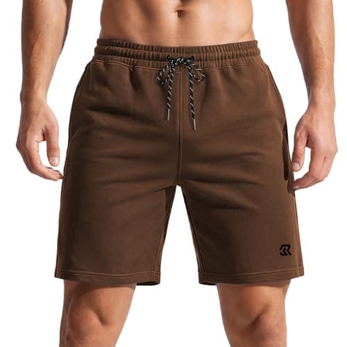 Image of Rane Sports Men's 6 Inch Inseam Casual Sweat Shorts, Cotton Gym Shorts with Pockets, Elastic Waist Drawstring Athletic Lounge Shorts for Summer, Male Jersey Shorts Deep Brown M
