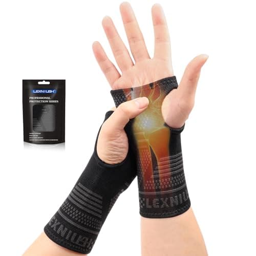 Image of Lexniush 2 Pack Wrist Supports for Arthritis, Left/Right Hand Wrist Brace for Men Women, Wrist Compression Sleeve for Tendonitis, Carpal Tunnel, RSI, Sprained, Hand Brace Supports for Sports, Gym, M