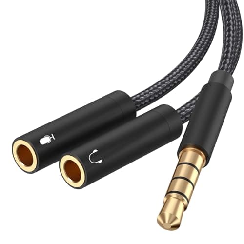 Image of Froggen Headphone Mic Splitter Adapter, 3.5mm Male to Audio Microphone Y Splitter Cable, 2 Dual 3.5mm Female Audio for PS4 Controller, Xbox One, Laptop, Smartphone with Headset, External Mic