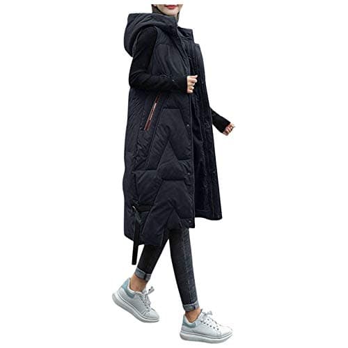 Image of Women's Long Gilets Hooded Quilted Longline Gilet Vest Winter Ladies Body Warmer Padded Zip Up Sleeveless Down Jacket Coat Parka Outerwear (UK, Alpha, M, Regular, Regular, Black)