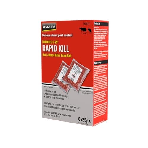 Image of Pest-Stop Broditec G-29 Rapid Kill Rat & Mouse Killer Grain Bait 6 x 25g (150g) Single pack