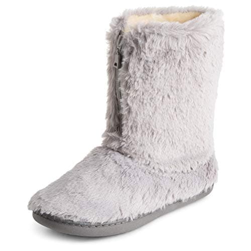 Image of Polar Womens Memory Foam Zipper Faux Fur Covered Rubber Sole Indoor Outdoor Cosy Luxury Boot Slippers - Grey - UK5/EU38 - YC0720
