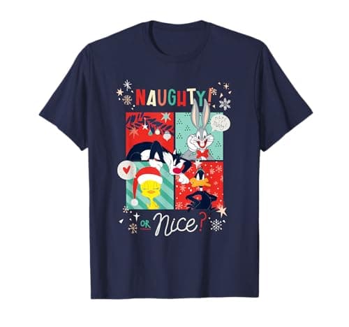 Image of Looney Tunes Christmas Naughty Or Nice? Bugs, Tweety, Daffy T-Shirt
