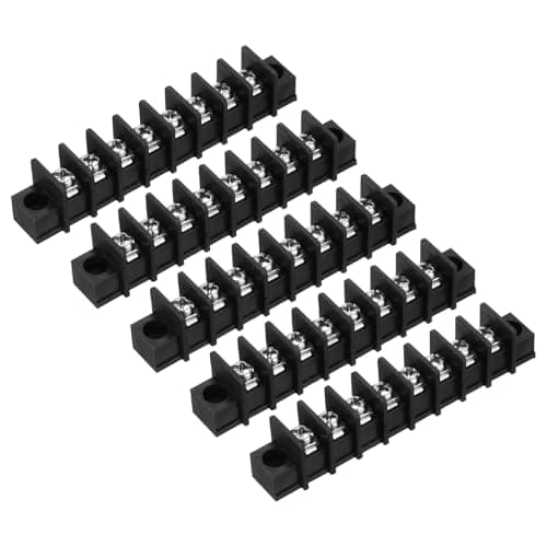 Image of uxcell 5 Pcs 8 Positions Terminal Block 300V 20A 9.5mm Pitch Single Rows 8 Circuits DIN Row Screw Terminals Strip