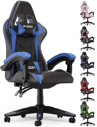 Image of Racingreat Gaming Chair, Ergonomic Computer Racing Chair with Headrest and Lumbar Support, PU Leather High Back Height Adjustable Swivel Game Chairs for Adults (Without Footrest, Blue)
