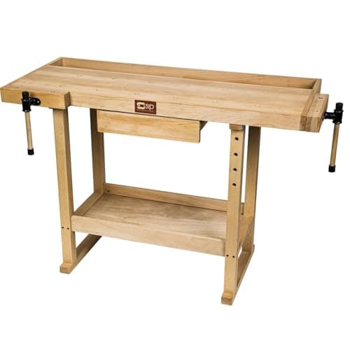 Image of SIP Beech Workbench 1320 x 610 x 865mm with Drawer, Shelf & 2 Vices for Workshop & DIY