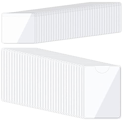 Image of 100 Pack Plastic Card Sleeves Self-Adhesive, 2 Size Clear Card Holder with Top Open for Organizing and Protecting Your Index Cards, Photos, Folder Labels (3.6x2.5in, 2x1.8in)