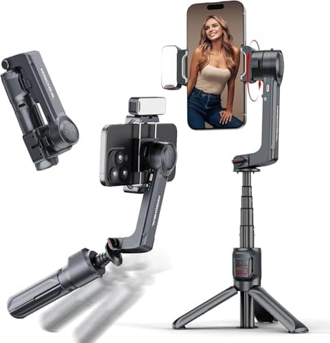 Image of KOSCHEAL Gimbal Stabilizer for Smartphone, Foldable and Portable Phone Gimbal with Fill Light&Wireless Remote, Phone Stabilizer for iPhone & Android, Support 360°of Vertical&Horizontal Rotation