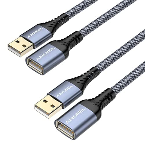 Image of ANMIEL 2 Pack 10FT+10FT USB Extension Cable, USB A Male to Female Extension Cord Durable Material Data Transfer Compatible with Printer,USB Keyboard,Flash Drive,Hard Drive,Playstation