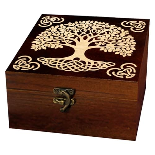 Image of arricraft 1 Pc Wooden Keepsake Storage Box, Tree of Life Pattern Rectangle Souvenir Box for Anniversary Jewelry Picture Letter Storage (4.72x4.72x2.36 inches)