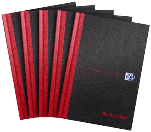 Image of Oxford Black n' Red A5 Notebook, Hardback Casebound, 192 pages, Lined (Pack of 5)
