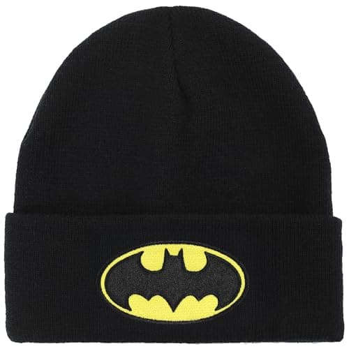 Image of Bioworld Batman Logo Embroidered Cuff Beanie – Officially Licensed DC Comics Black Wooly Knited Hat