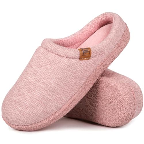 Image of FamilyFairy Women’s Slippers Cosy Memory-Foam Striped Knit Non-Slip Indoor Outdoor Ladies House Shoes Pink,7-8