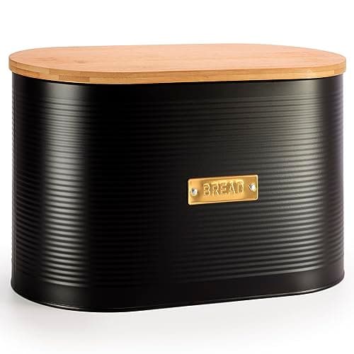 Image of EHC Extra Large Bread Bin with Lid, Black Breadbox for Bread Storage, 8L, 19.5 (D) x 34 (W) x 20.5 (H) cm