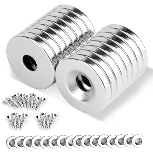 Image of MIN CI 16 Pack Neodymium Magnet, 18x3mm Strong Round Countersunk Hole Rare Earth Pot Magnets With Screws for Whiteboards, Refrigerator, Kitchen Wall
