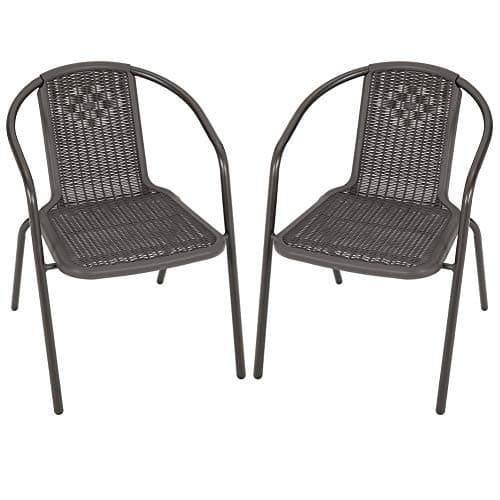Image of DKIEI 2 Pcs Outdoor Garden Wicker Rattan Bistro Chair Metal Frame Woven Seat, Brown, 72 * 56 * 54.5cm