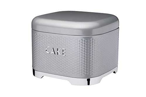 Image of KitchenCraft Lovello Textured Cake Storage Tin with Geometric Hexagon Pattern, 26 x 26 x 19 cm (1" x 1" x 7.5") - Shadow Grey