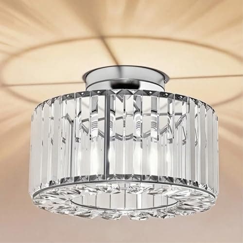 Image of Emitto Modern Ceiling Lights Living Room, K9 Crystal LED Ceiling Lighting with Chrome Finish, Industrial Chandeliers Ceiling Lights for Bedroom, Hallway, Kitchen, Bathroom, E27 Base