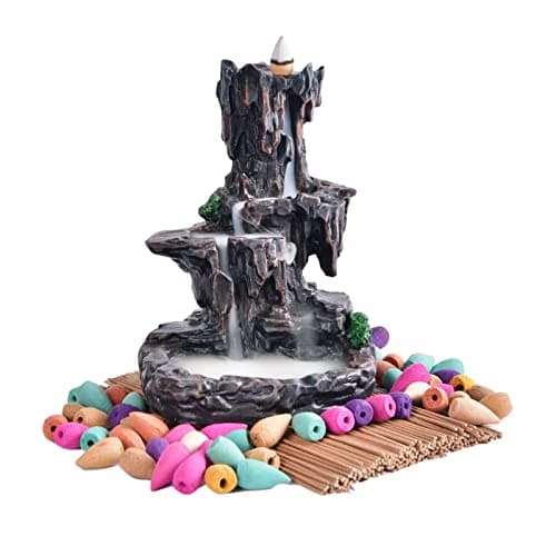 Image of XUDREZ Mountain Waterfall Backflow Incense Burner, Home Decor Incense Holder Censer with 20pcs Incense Cones + 30pcs Incense Sticks