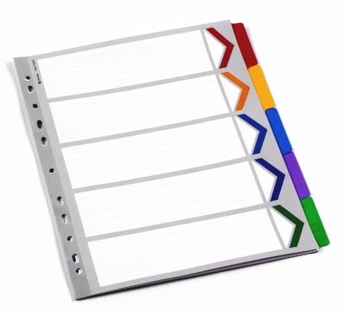 Image of Rexel Mylar A4+ Dividers Extra Wide 5 Part, White/Multicolour, 75687