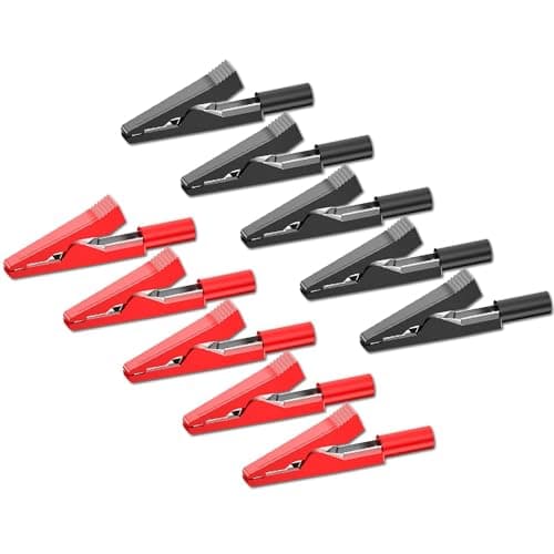Image of RUNCCI-YUN 10Pcs nsulated Safety Multimeter Test Leads Alligator Clips Electrical Mini Test Crocodile Clamp Clips with 2mm Banana Jack for 2mm Test Probe & 2mm Banana Plug Connectors Red and Black