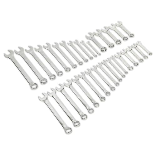 Image of Sealey S01063 Combination Spanner Set, Metric/Imperial, 397mm x 332mm x 49mm, Silver, 33 Pieces