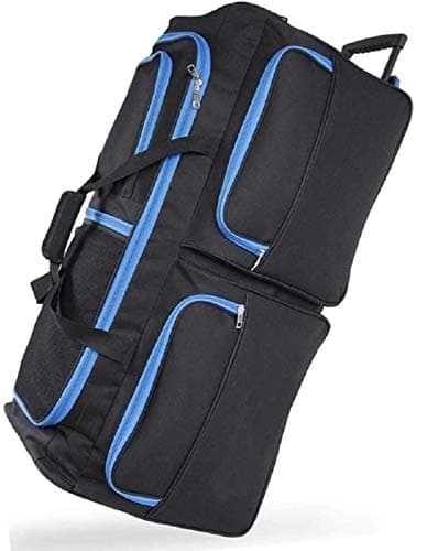 Image of DK Luggage XL 34" Extra Large Wheeled Holdall Suitcase Sports or Travel Bag Trolley Luggage Black with Blue Trimming