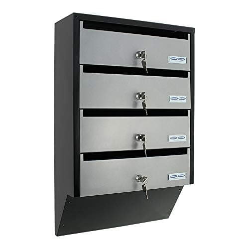 Image of Rottner Depot 4 Letterbox System Silver Black Steel Plate Name Tag Holder Cylinder Lock 2 Keys Each for 4 Units Mounting Materials